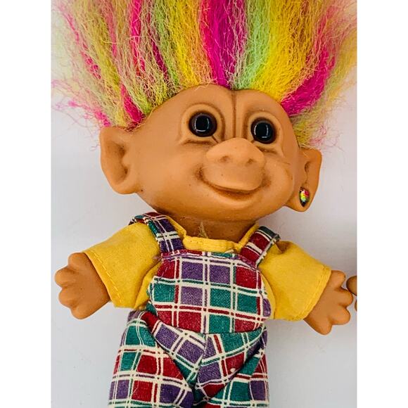 Vintage 1980s Troll Dolls Ace Bright Rainbow Hair Overalls Orange Hair Punk Lot - Picture 3 of 8